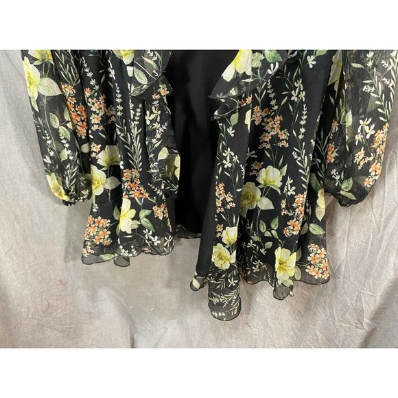 Forever 21 Shirt Womens Medium‎ Black Long Sleeve Floral Open Front Ladies. - Picture 3 of 8